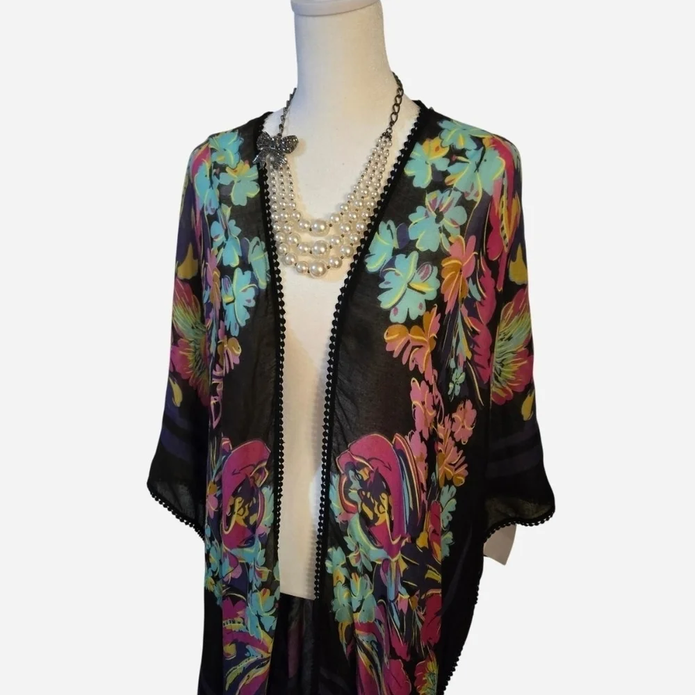 Woven Heart Multi Color Floral Tassel Kimono Cardigan Size 3XL - Picture 3 of 7